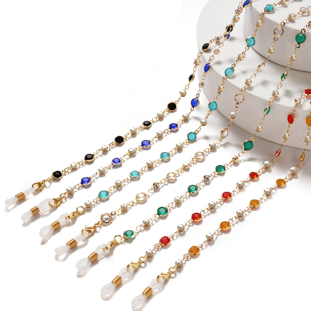 Elegante Strass- und Edelsteinkette für Brillen Karnz
