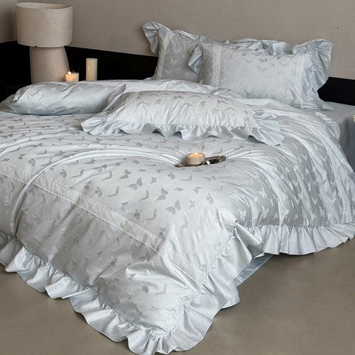 Rüschen Jacquard Schmetterlings Baumwollsatin Bettwäsche Set