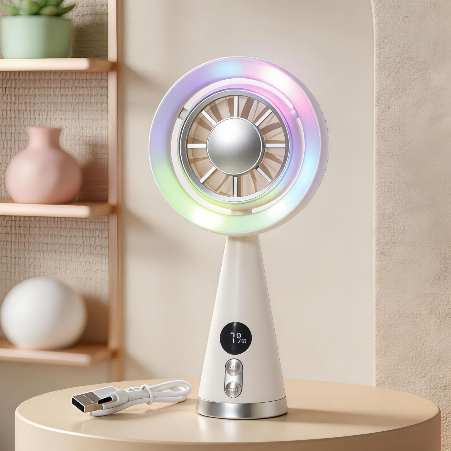 Damen Tragbarer Mini-Ventilator mit LED-Beleuchtung und digitaler Geschwindigkeitsanzeige Karnz