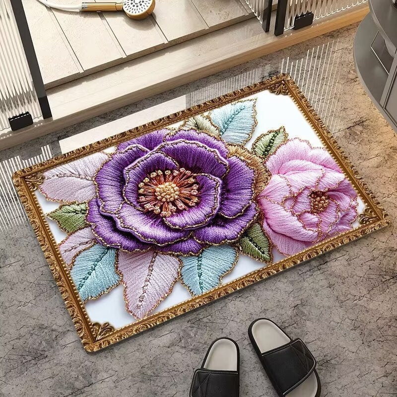 Luxuriöser Bestickter Floraler Teppich Karnz