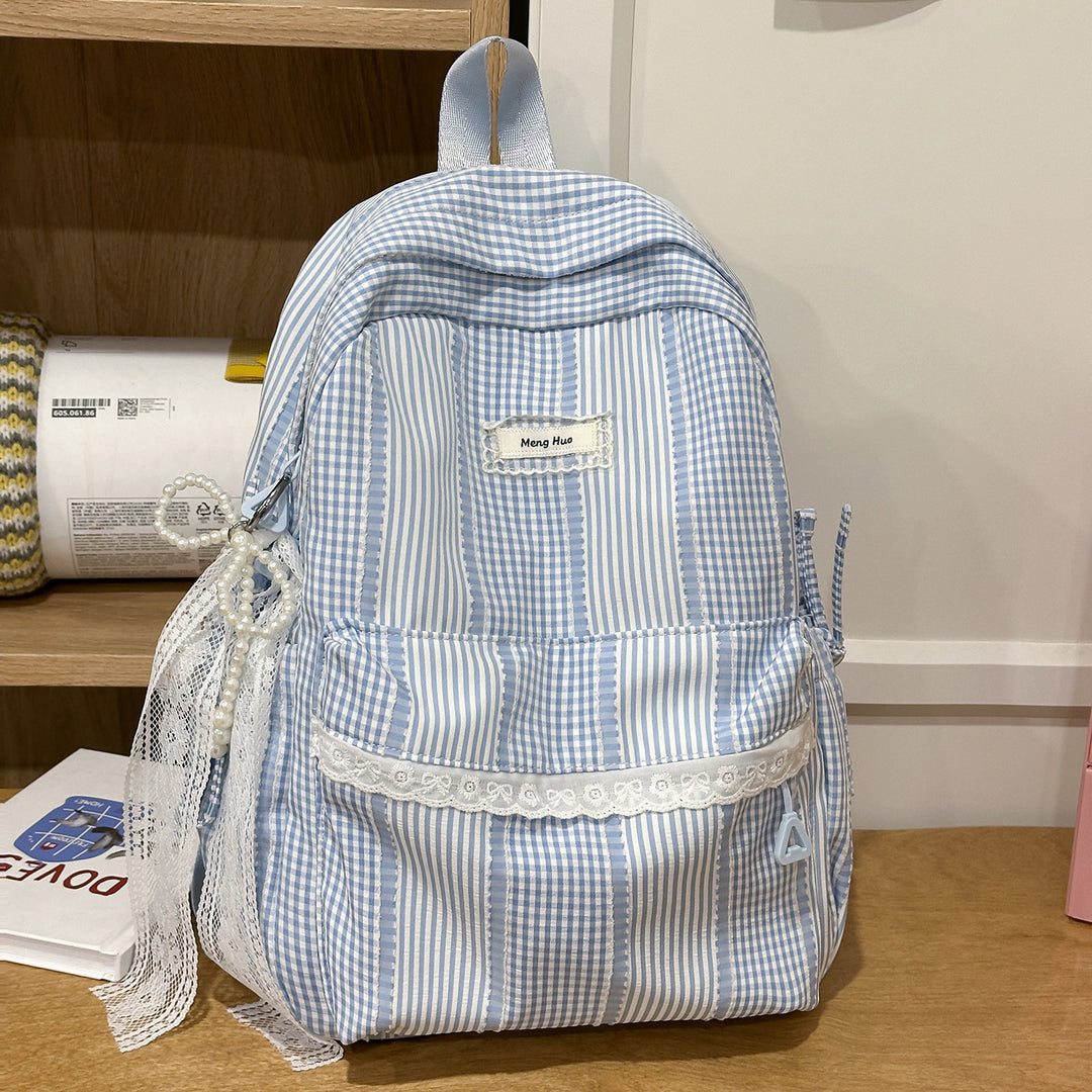 Gestreifter Freizeit-Rucksack mit dekorativer Spitze Karnz