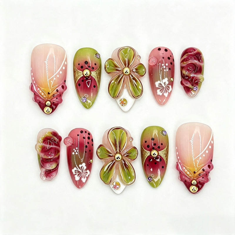 Stylisches Blumen-Acryl-Press-On-Nagelset