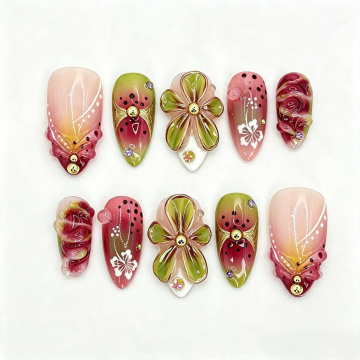 Stylisches Blumen-Acryl-Press-On-Nagelset