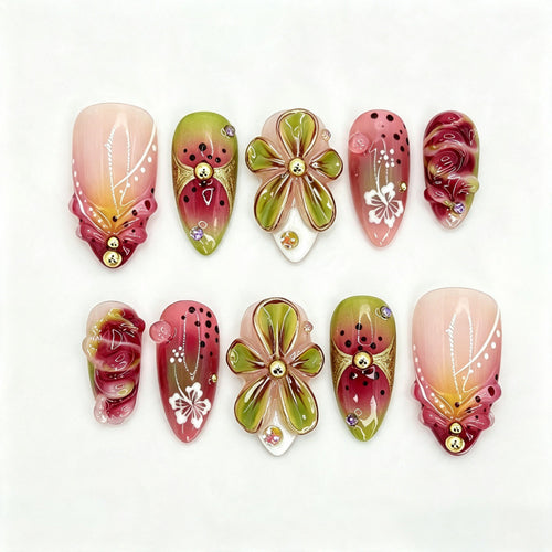 Stylisches Blumen-Acryl-Press-On-Nagelset