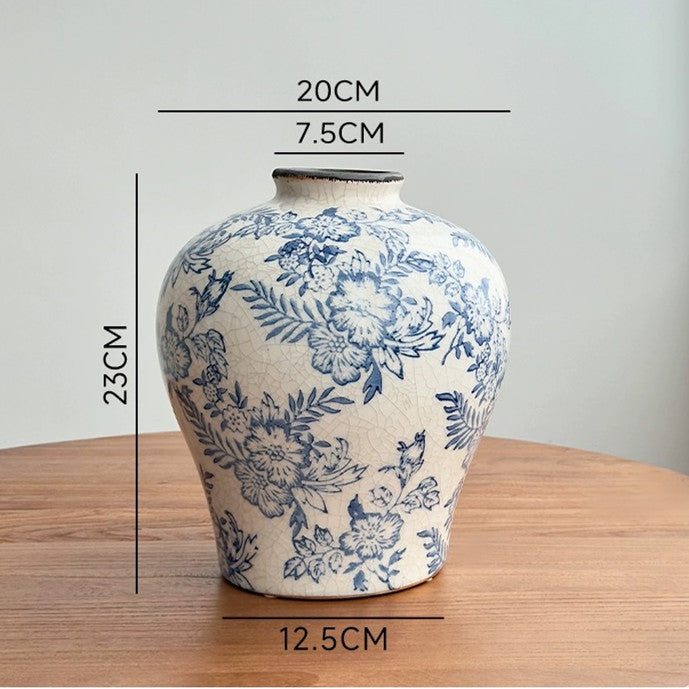 Crackle-Glaze Blumen Keramische Dekorative Vase mit Schmalem Hals und Rundem Schulter