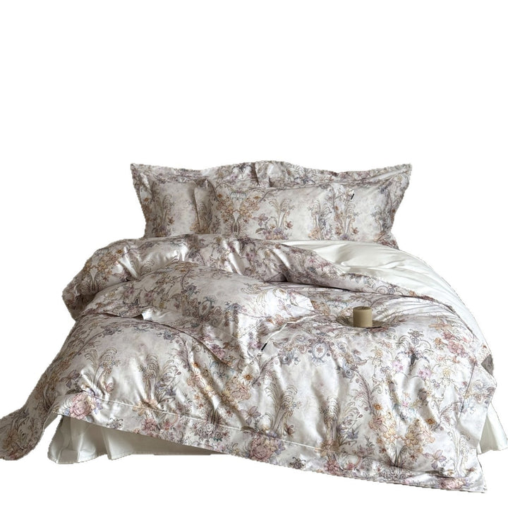 Umkehrbare Baumwollsatin Bettbezugset mit Vintage Aquarell Scroll Blumenmuster