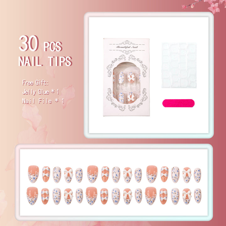 Künstlerisches Florales und Schleifen Press-On Nail Set