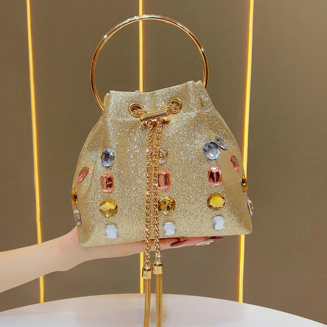 Glänzende mit Strass verzierte Drawstring-Handtasche