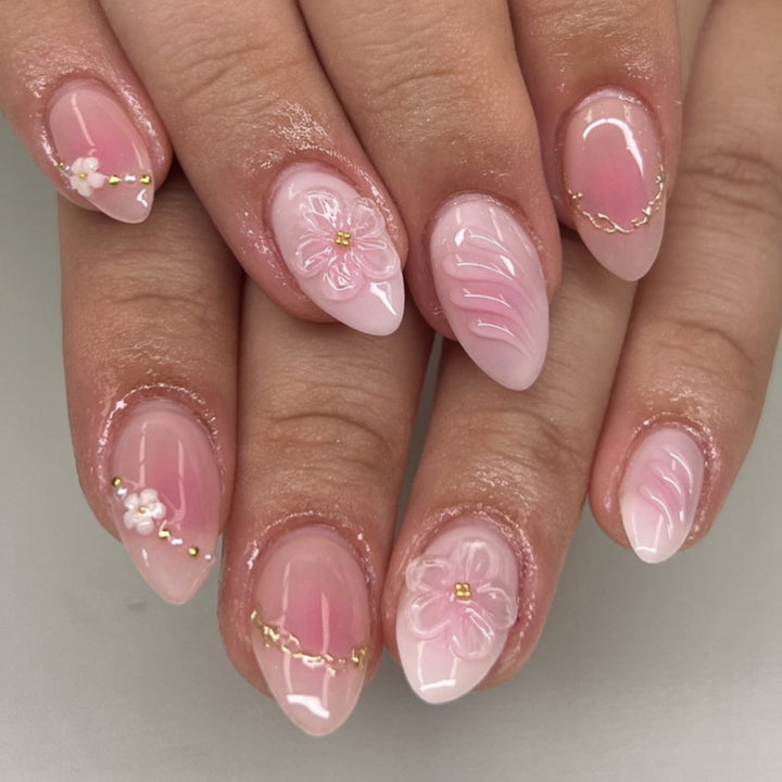 Elegantes florales 3D Press-On Nagelset Karnz