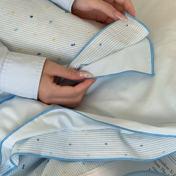 Umkehrbares Baumwolle-Percale-Bettbezug-Set mit Mikro-Dot- und Streifenstruktur