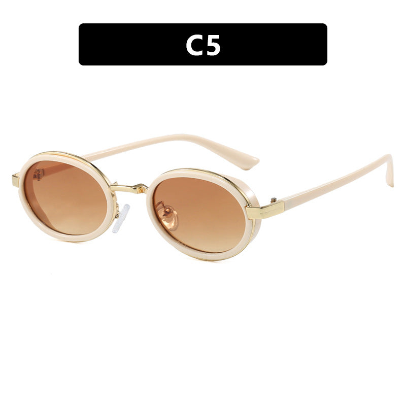 Damen runde Sonnenbrille mit leichten Gläsern und goldenen Akzenten Karnz