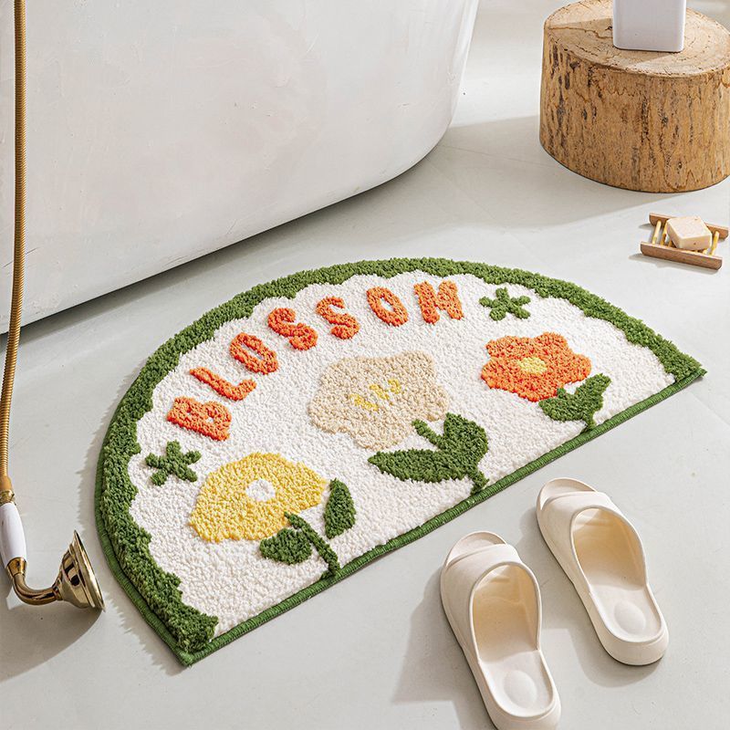 Half-Moon Tufted Floral Bath Rug Mat with Non-Slip Back