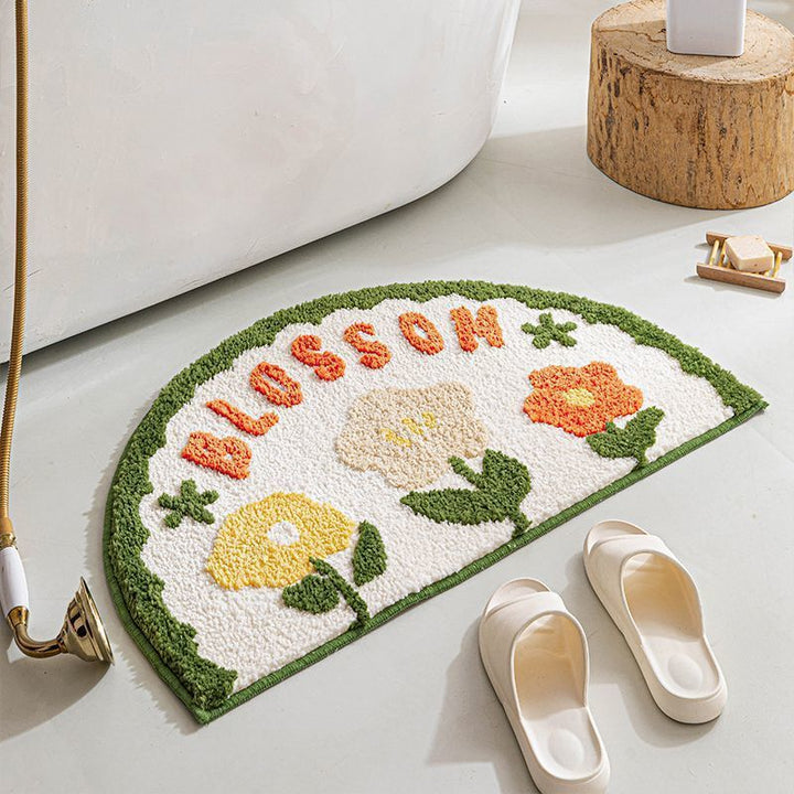 Half-Moon Tufted Floral Bath Rug Mat with Non-Slip Back