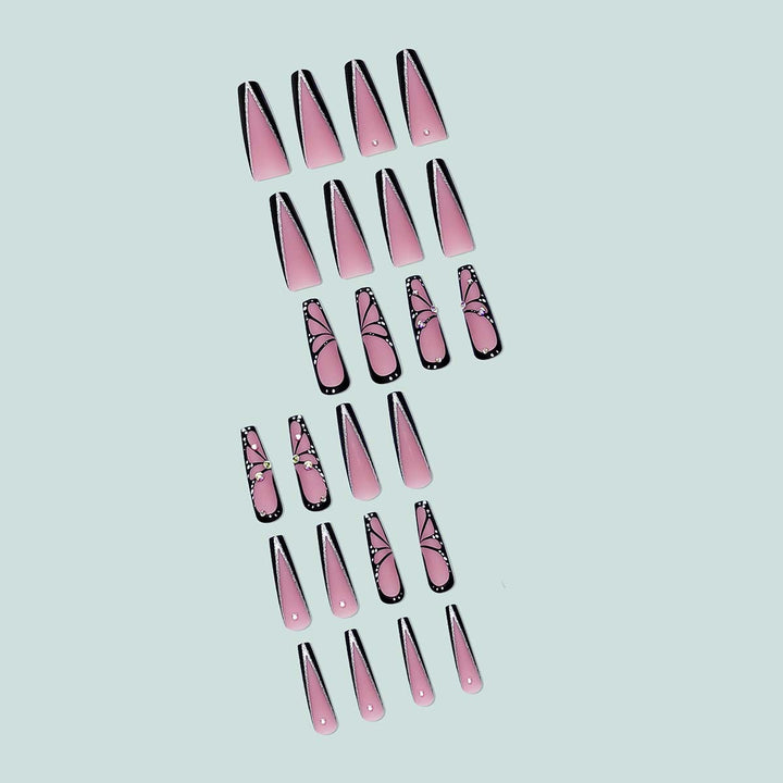Kunstvolle Stiletto Kunstnägel mit Glitzer- und Schmetterlings-Motiv Karnz