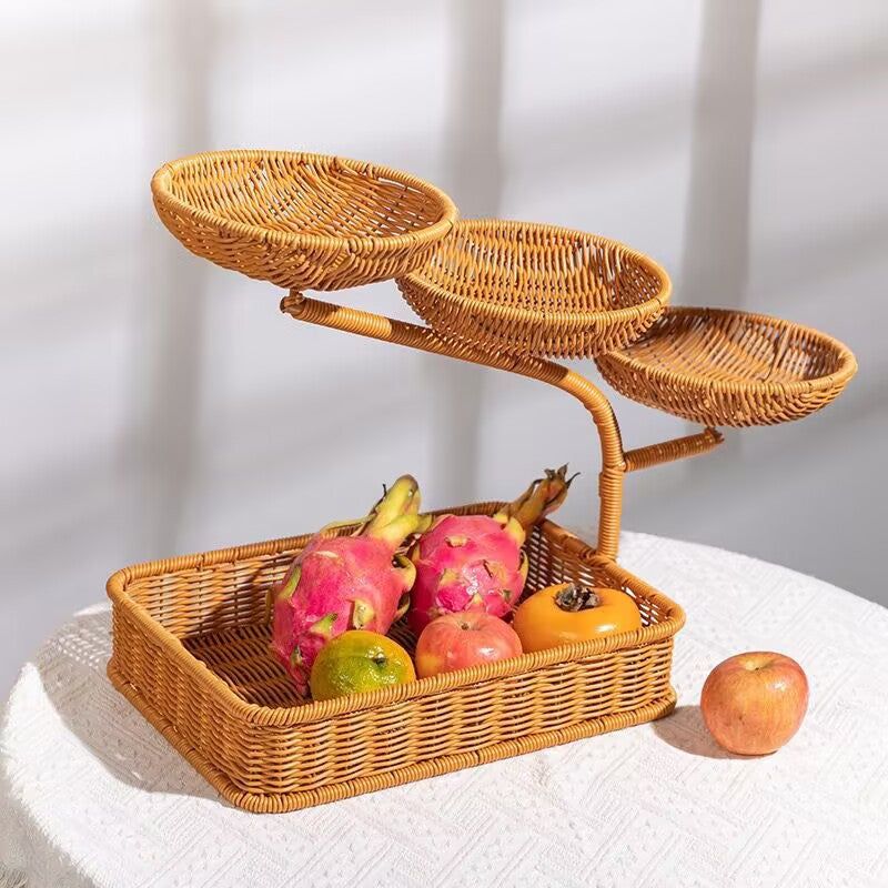 Unisex Obst- und Gemüseablage aus Rattan mit mehreren Etagen Karnz