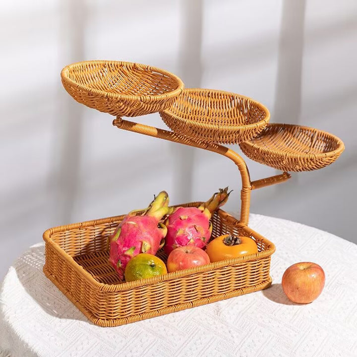 Unisex Obst- und Gemüseablage aus Rattan mit mehreren Etagen Karnz