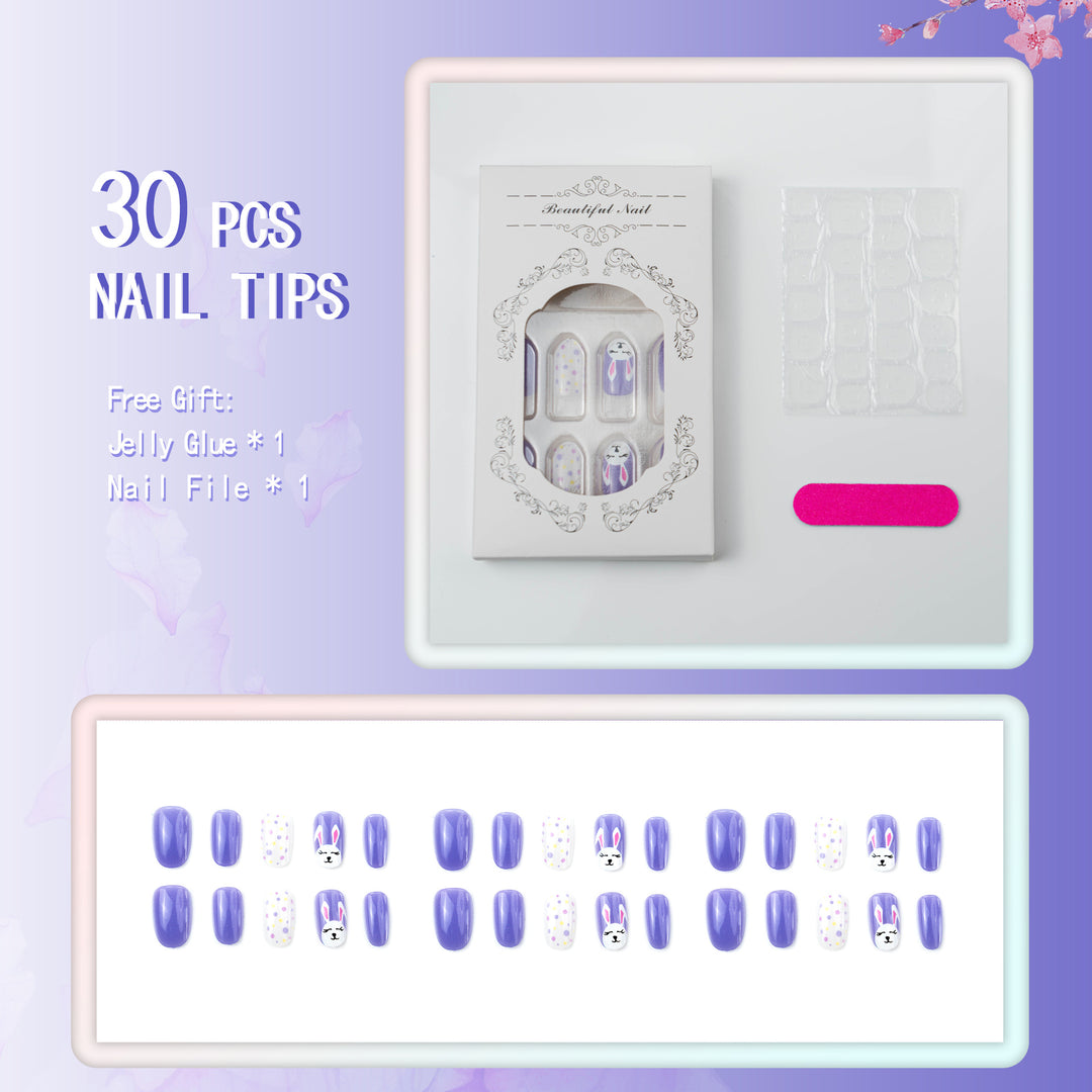 Themenbunny und Punktemuster Press-On Nail Art Set