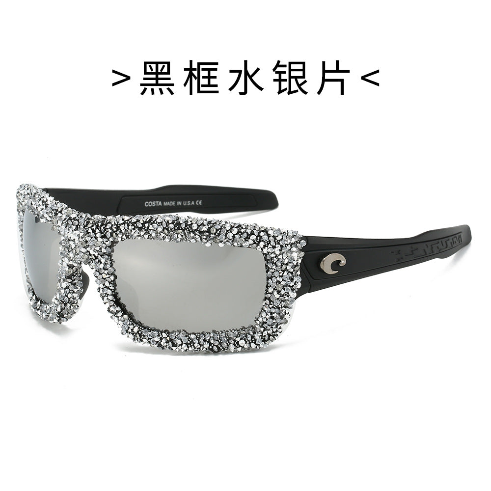 Damen Sportliche Sonnenbrille mit funkelndem Strassrahmen Karnz