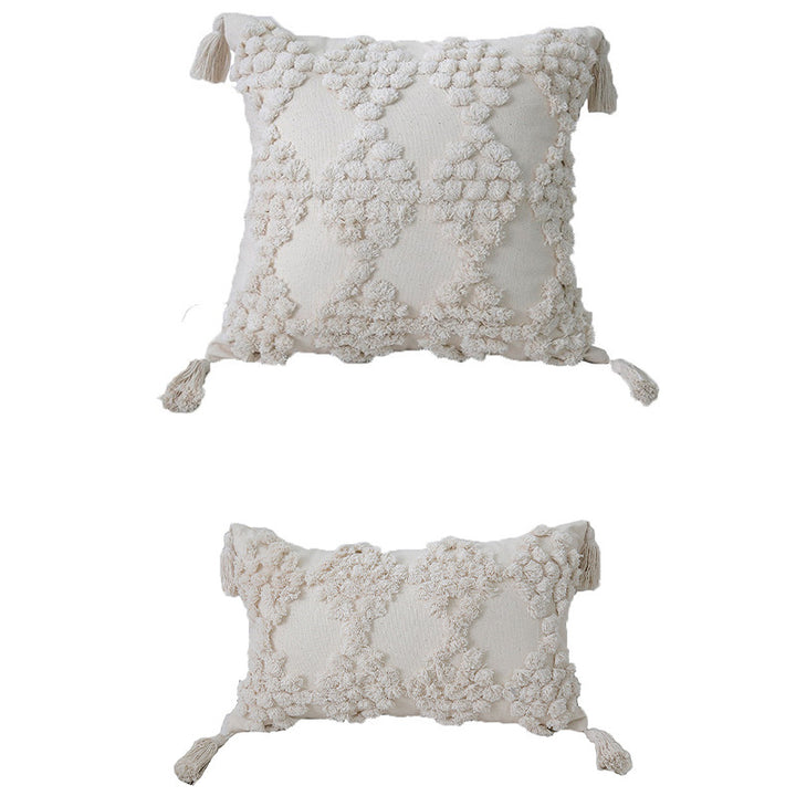 Dekoratives Boho-Puschelkissen mit strukturiertem Diamant-Tufting