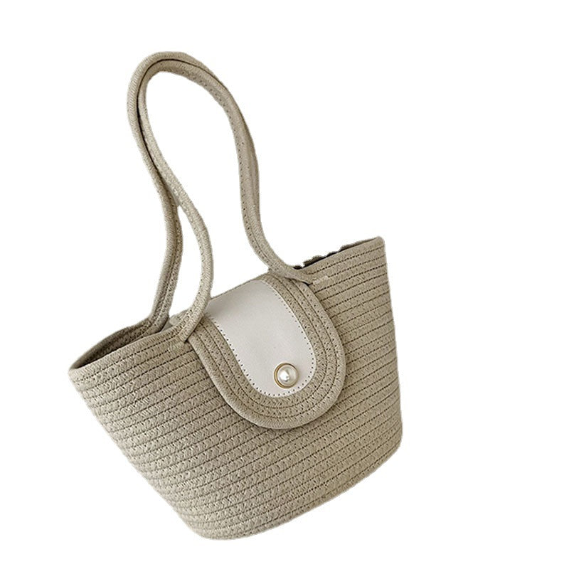 Damen Handtasche aus geflochtenem Naturmaterial mit elegantem Verschluss Karnz