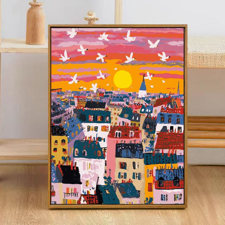 Bunte Stadt Skyline Kunstdruck Karnz