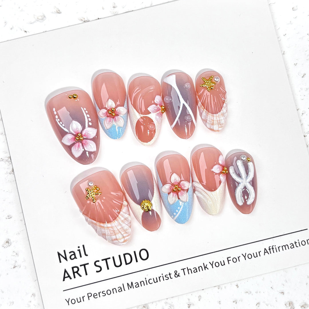 Künstlerisches florales verziertes Press-On Nail Set