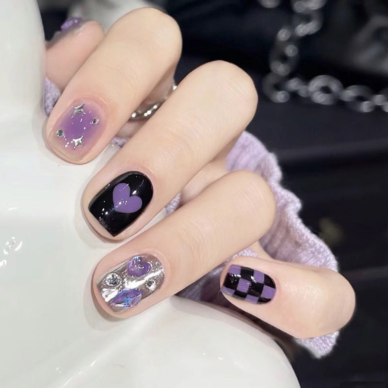 Künstlerisches Press-On Nail Set mit Herz- und Stern-Designs Karnz 1789389240