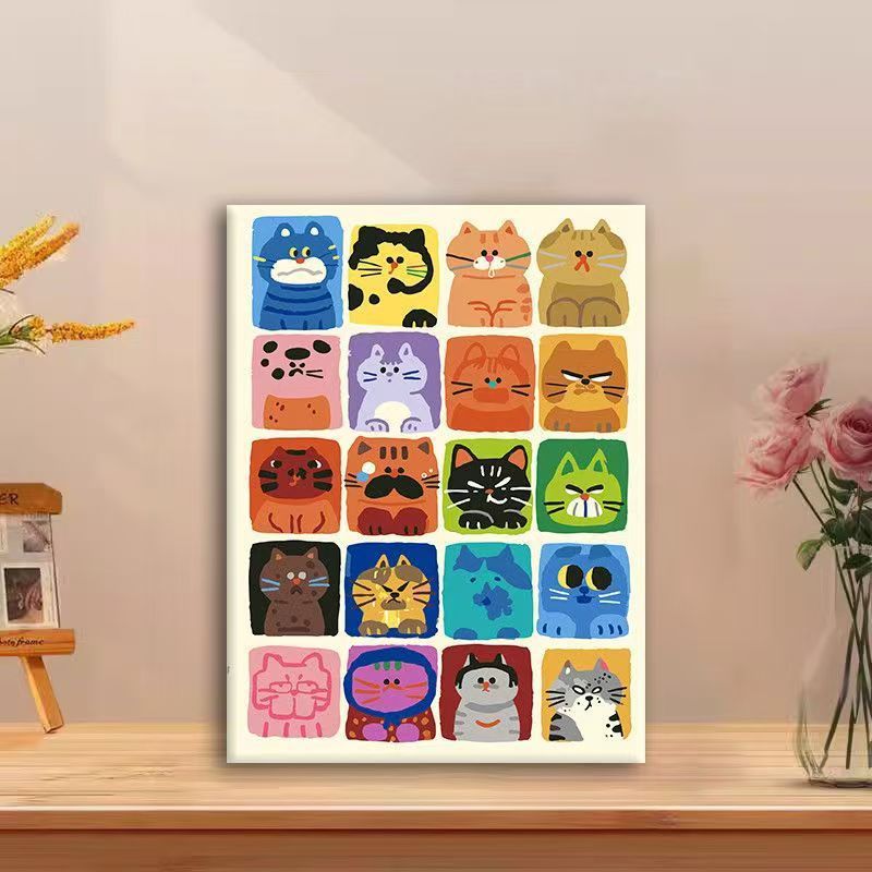 Verspielte Katzen-Comic-Leinwandkunst Karnz