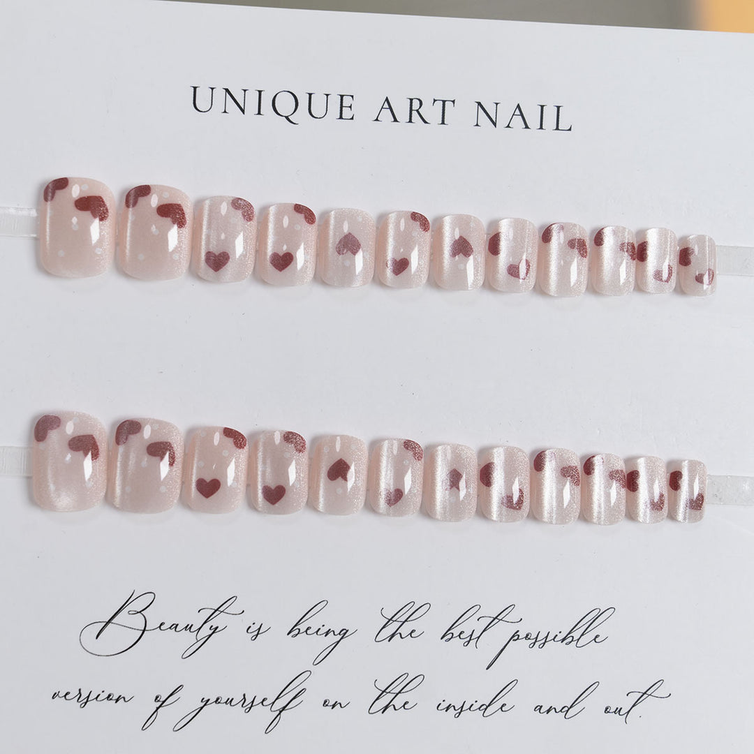 Herz-verzierte Glitter Press-On Nägel