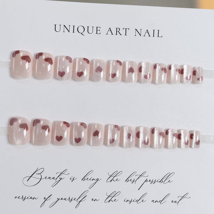 Herz-verzierte Glitter Press-On Nägel