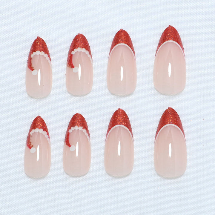 Künstlerische French Tip Press-On Nägel mit Glitzerakzenten Karnz