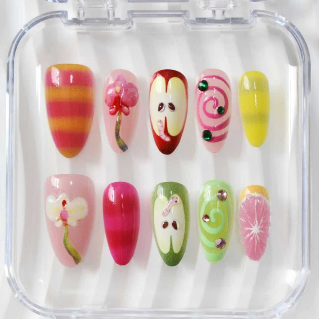 Künstlerisches 3D Obst Nageldesign Karnz