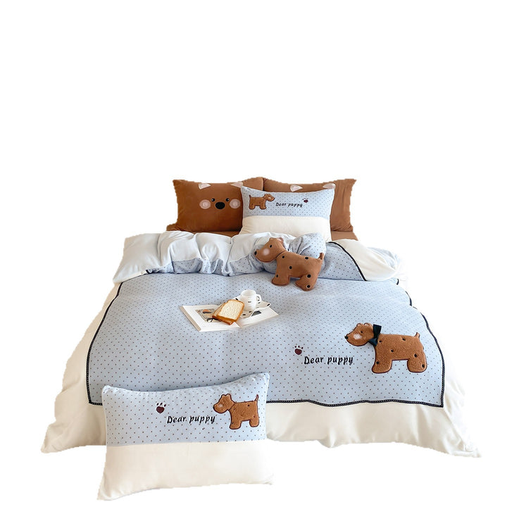 Kinder-Bettwäsche-Set mit gestepptem Wendebezug und appliziertem Hundemotiv