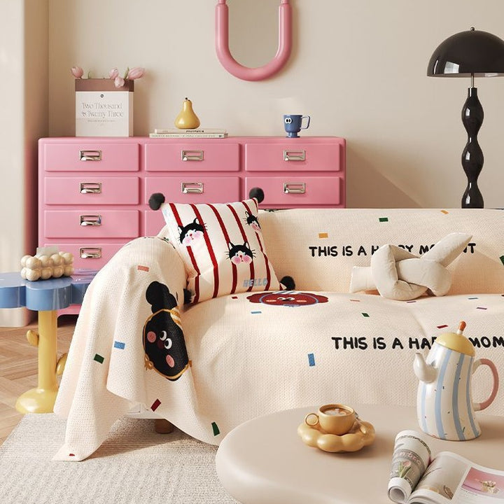 Stretch-Fit Cartoon-Print Textured Sofa Slipcover with Elasticized Corners
