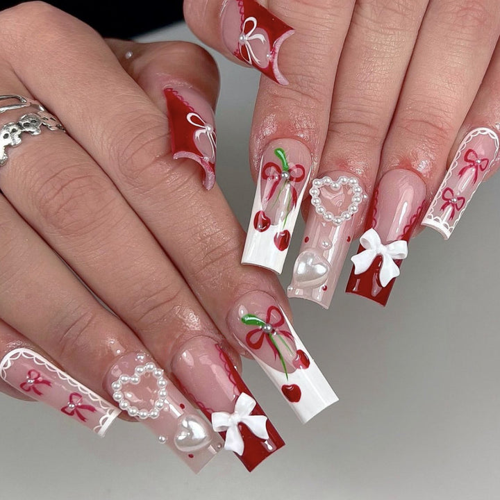 Festliche Herz-Akzent Acryl-Nagelkunstverlängerungen Karnz