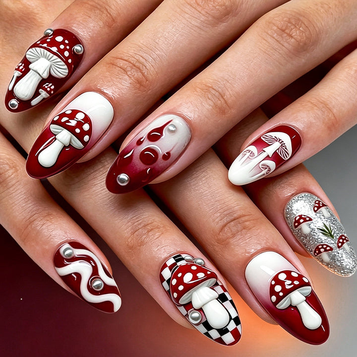 Künstlerisches Pilzdesign Press-On Nagelset Karnz