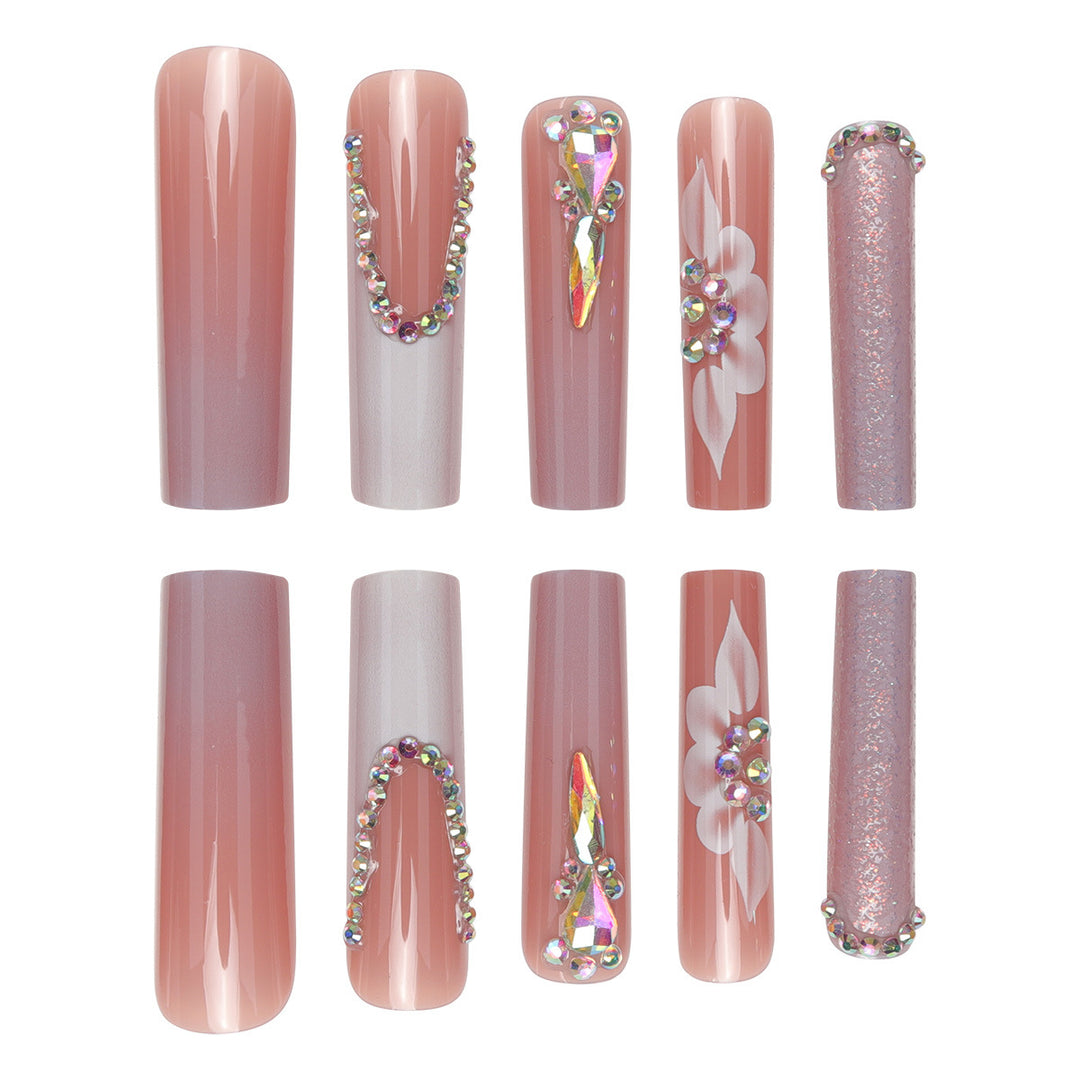 Elegante Blumendesign Lange Press-On Nägel Karnz