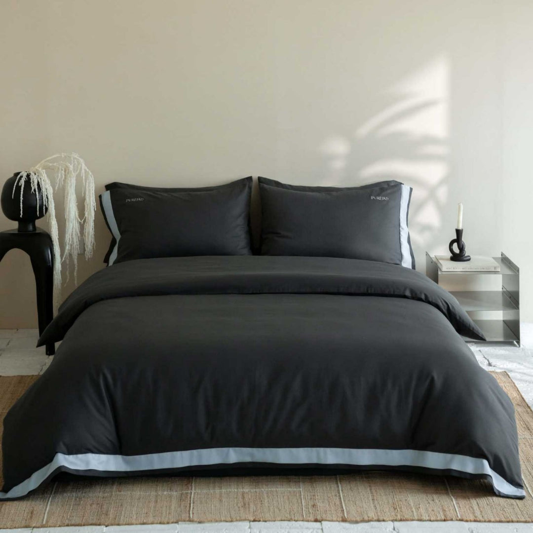Baumwoll-Satin Bettwäsche Set mit kontrastierendem Saum und Oxford-Kissenbezügen