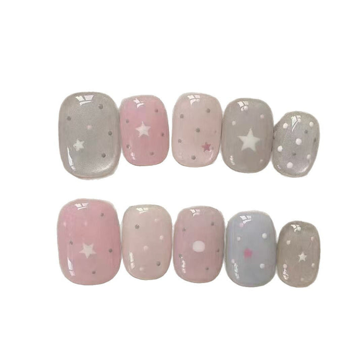Elegantes Press-On-Nagelkunst-Set mit Schleife und Punkten Karnz