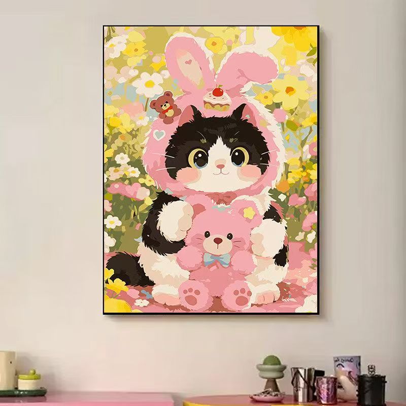 Verspielte katzenmotivierte Illustrationswandkunst Karnz