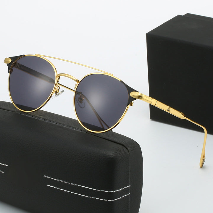 Damen runde Vintage-Sonnenbrille mit hochwertigem Metallrahmen und robustem Design Karnz