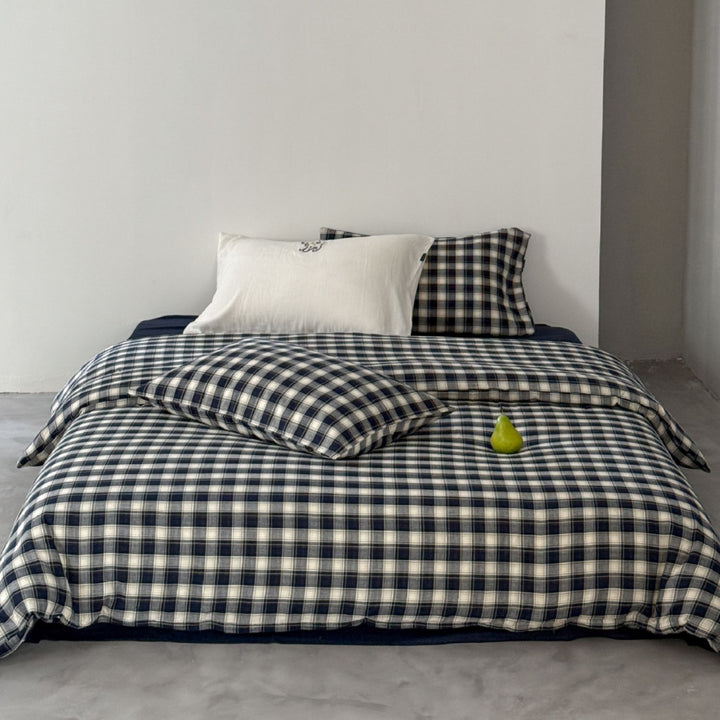 Patchwork-Plaid Wende-Bettwäsche-Set aus Baumwolle-Leinen mit Kissenbezügen