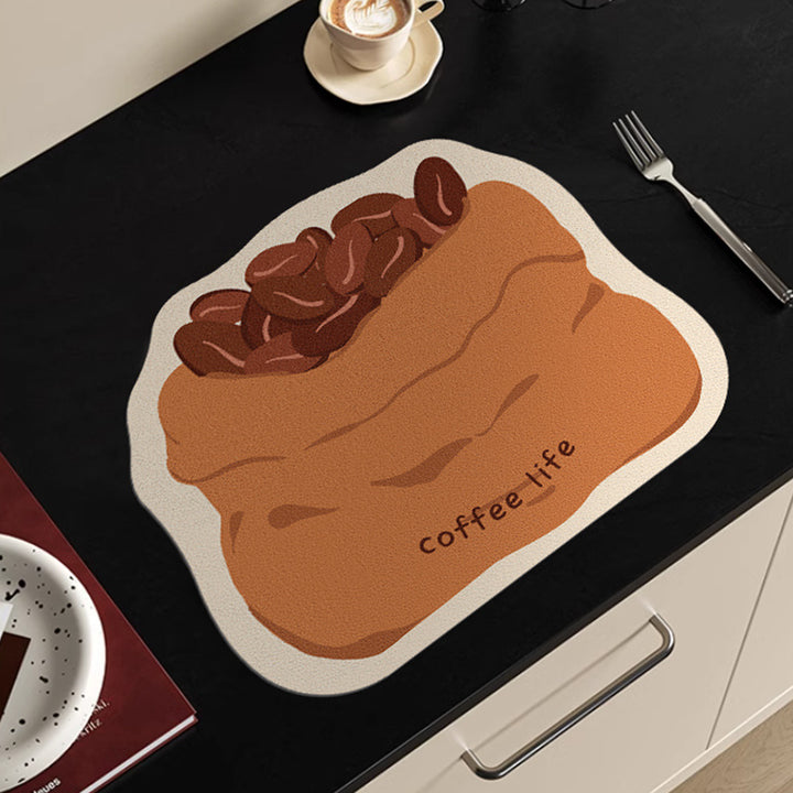 Decorative Heat-Resistant Coffee-Themed Countertop Silicone Mat with Non-Slip Backing