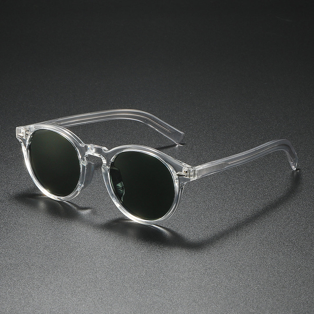 Damen Rund-Sonnenbrille mit transparentem Rahmen und reflektierenden Gläsern Karnz