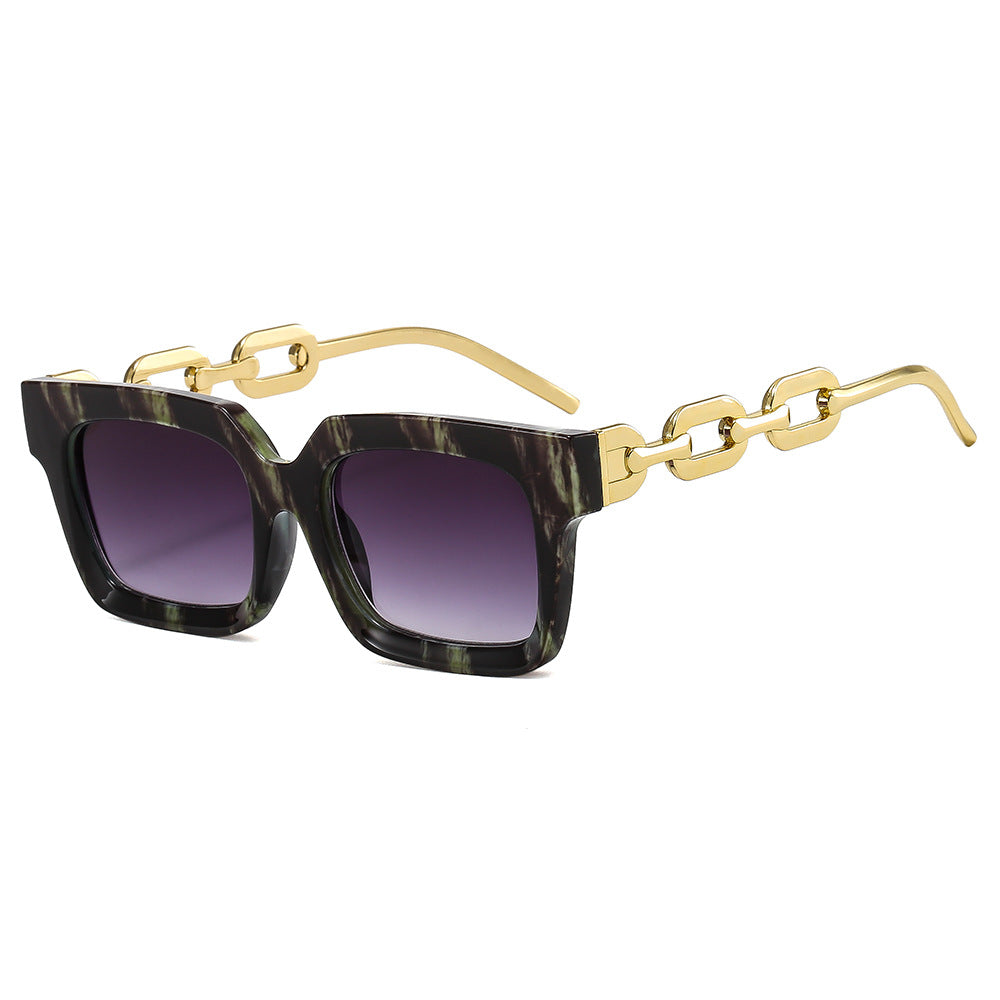 Damen modische quadratische Sonnenbrille mit luxuriösen Kettendetails Karnz