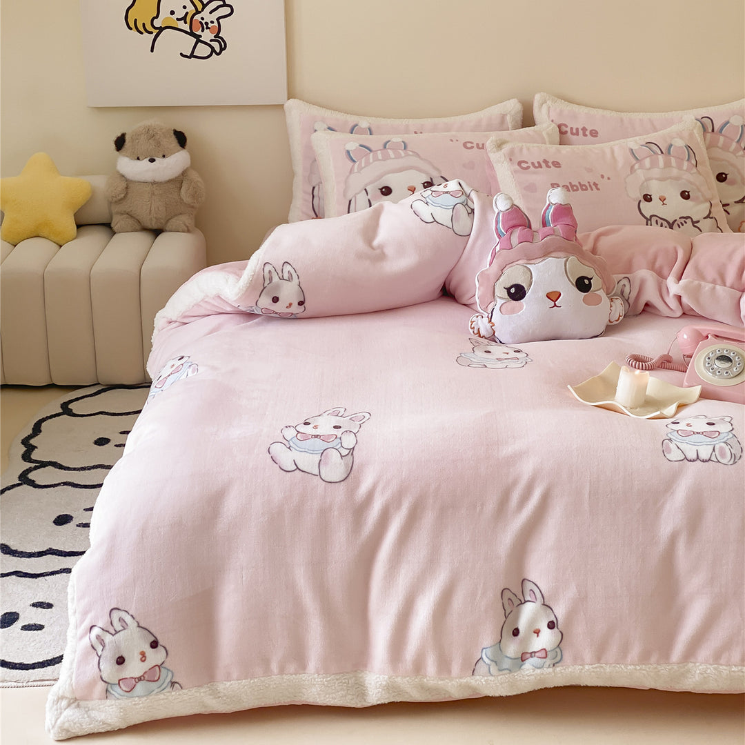 Kinderbettwäsche-Set mit Teddyfleece-Besatz und niedlichen Panda- & Bärenmotiven