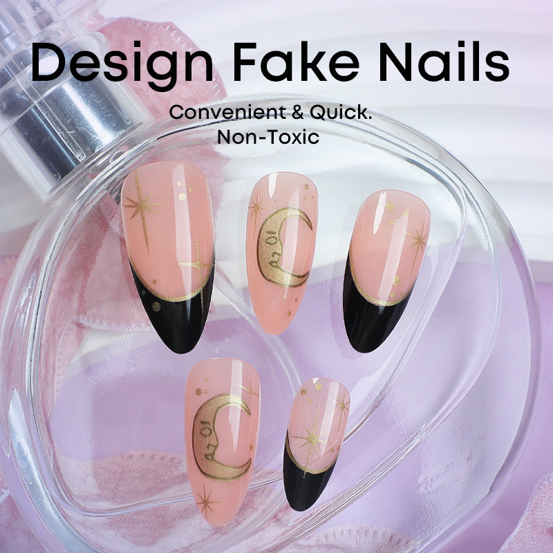 Kunstnagelset mit elegantem Schwarz-Pink-Design und glänzenden Akzenten Karnz