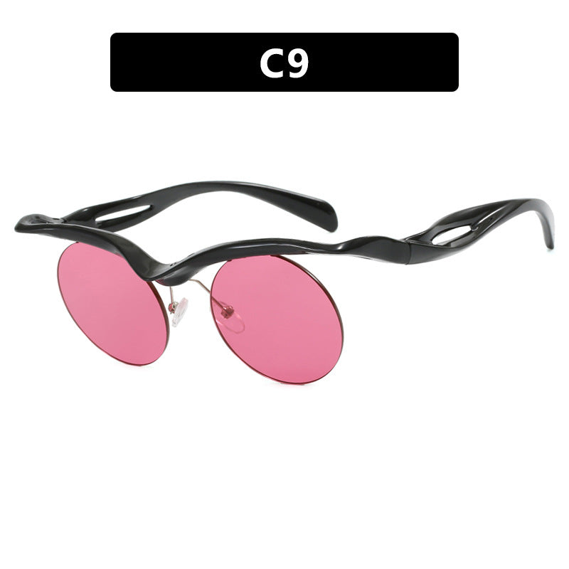 Damen futuristische Sonnenbrille mit geschwungenem Rahmen und polarisierenden Gläsern Karnz