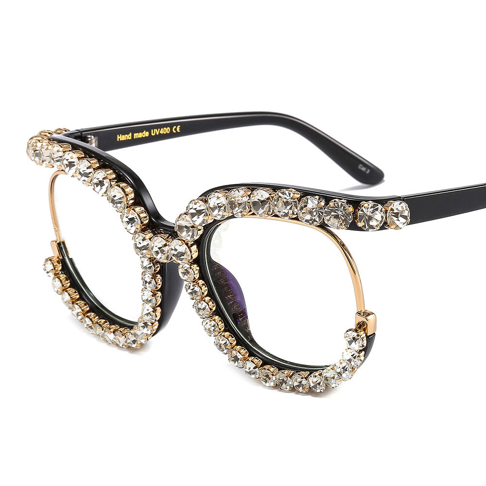 Damen Glamouröse Cat-Eye-Sonnenbrille mit funkelndem Kristallbesatz Karnz