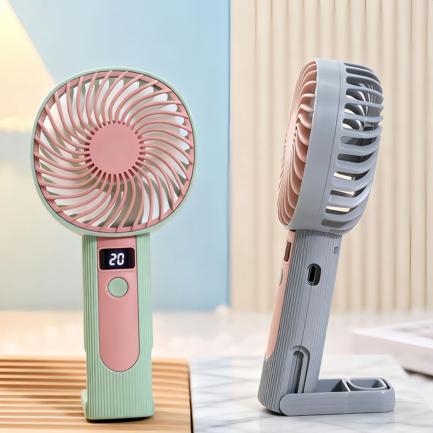 Damen Tragbarer Handventilator mit digitaler Temperaturanzeige und USB-Ladefunktion Karnz